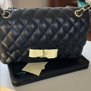 Black Quilted Leather Chain Bag